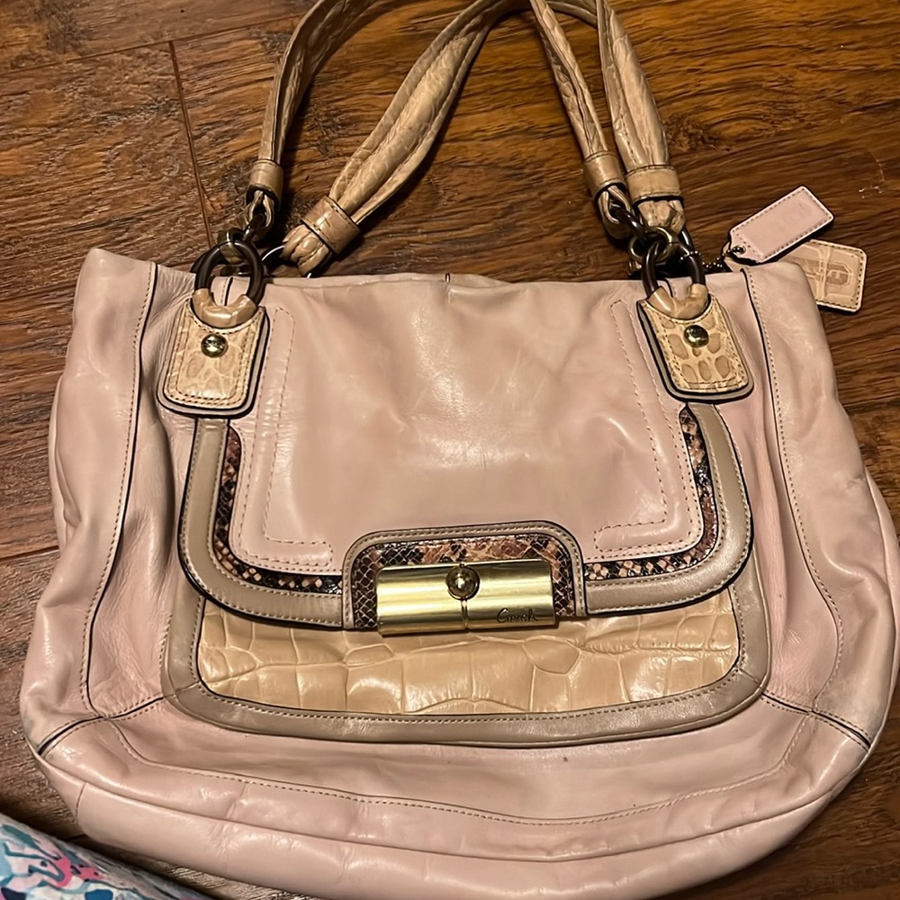 Coach tan leather bag with snake skin print